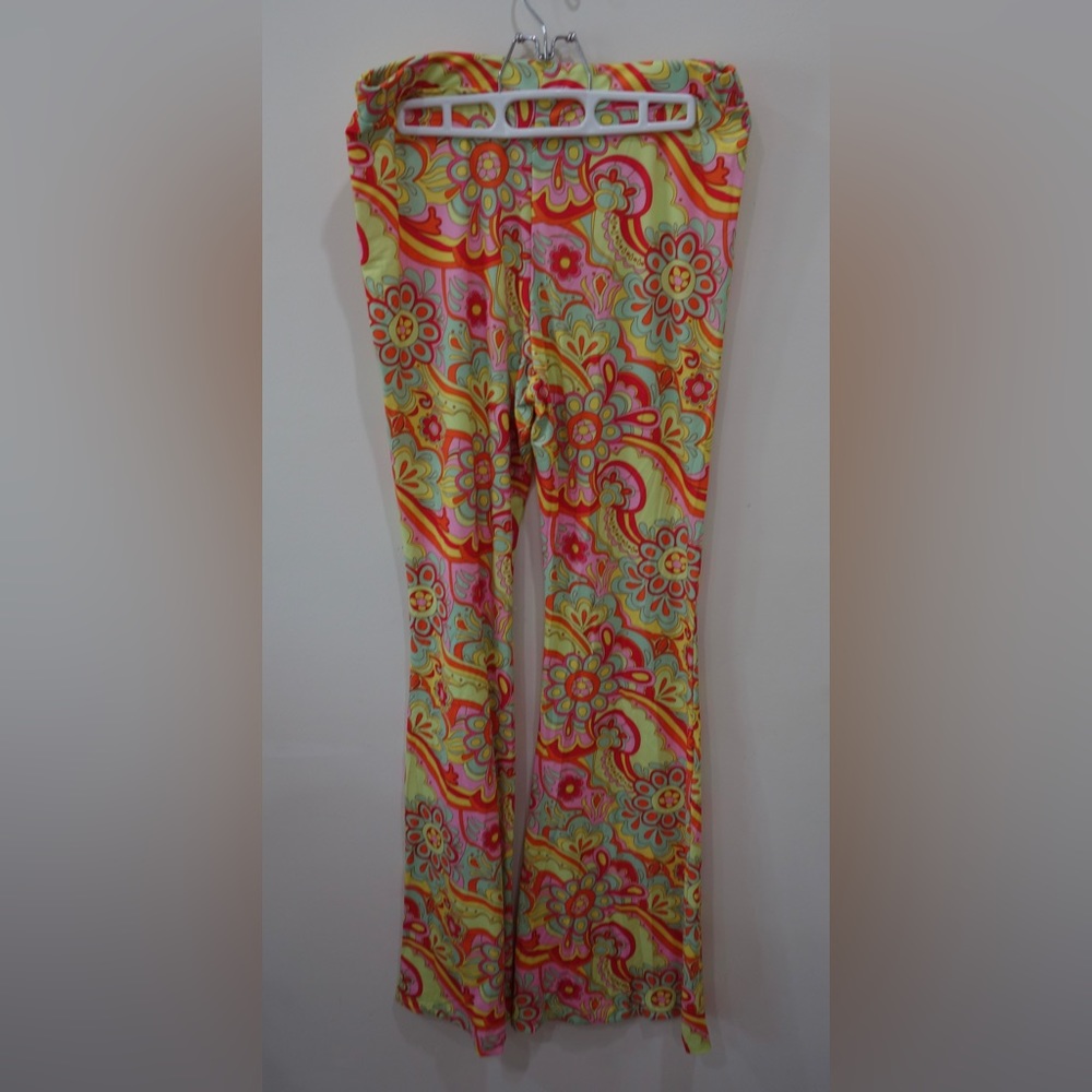 SHEIN Multicolor Floral Flare Pants & Two Mesh Crop Tops - Large